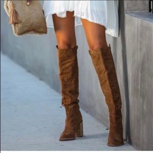Tan OTK Slouchy Boots - Vici